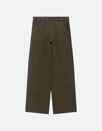 PLACIDO - Pantalon droit kaki lin certifi&eacute; surteint -4