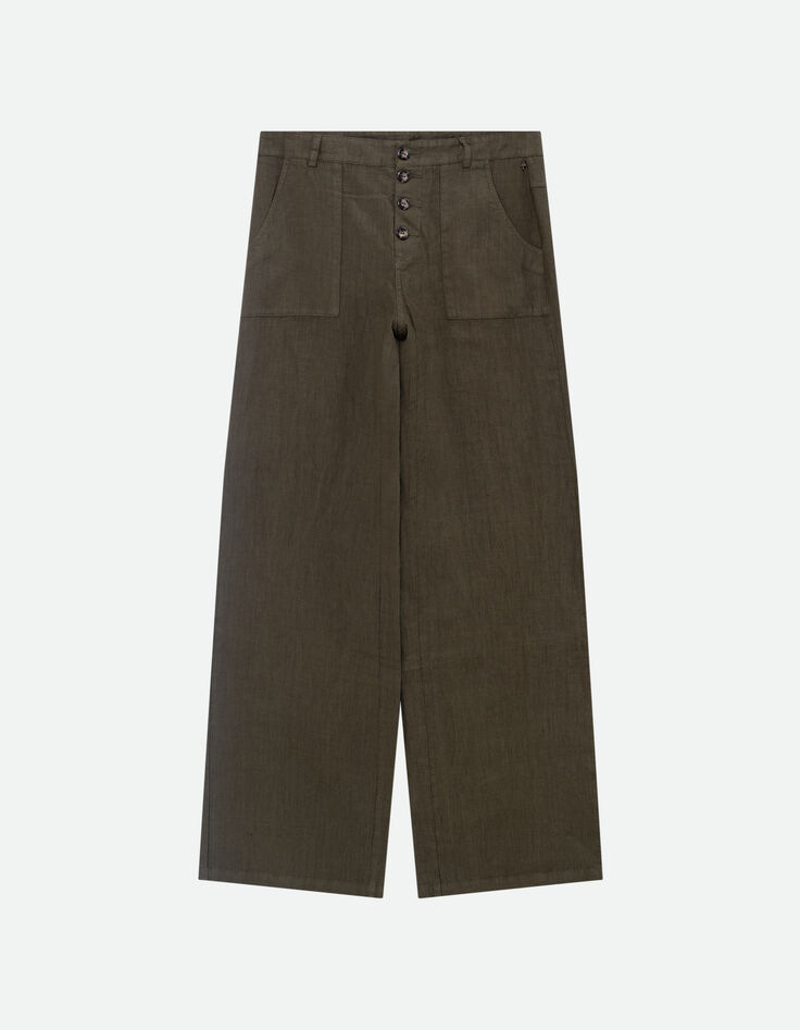 PLACIDO - Pantalon droit kaki lin certifi&eacute; surteint -4