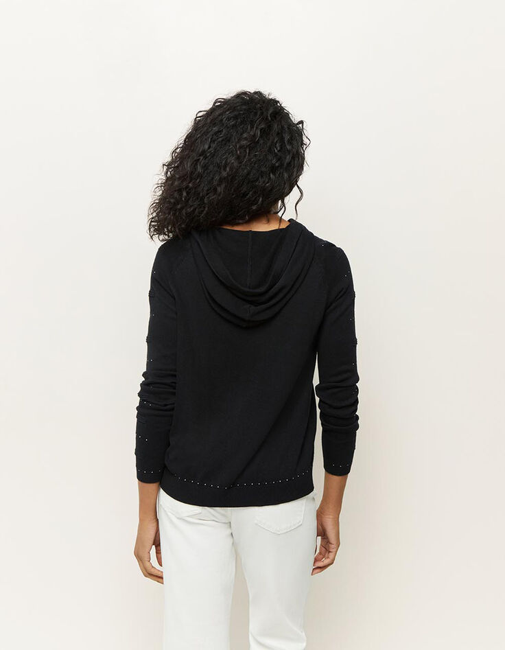 TAÏGA - Cardigan noir à capuche et clous-3