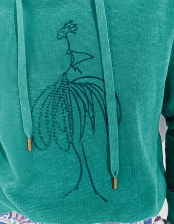 MANORI - Sweat vert coton bio visuel danseuse pailleté -4