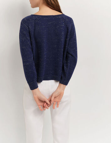 TASTE - Cardigan marine tricot lurex col bateau-3