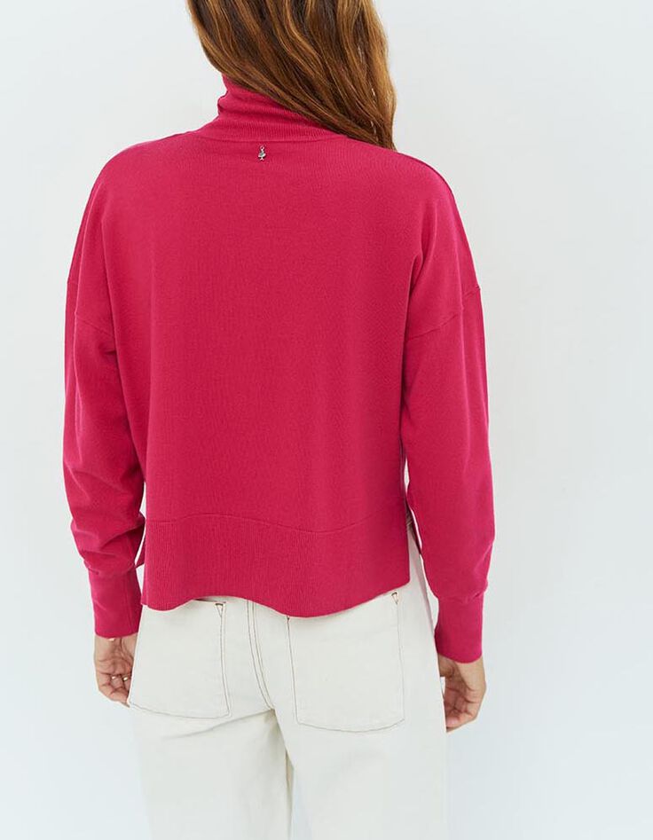 TANAKA - Pull rose fuchsia en tricot à col roulé-2