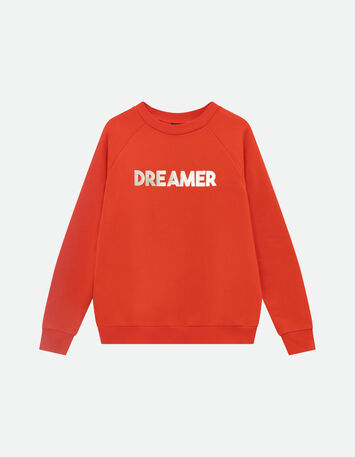 MURILO - Sweat orange coton bio message métallisé -6
