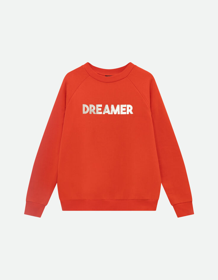 MURILO - Sweat orange coton bio message métallisé -6