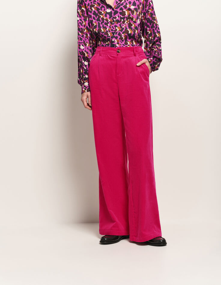 POETE - Pantalon de tailleur rose velours côtelé-2