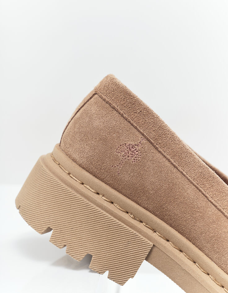 O.MOLLY - Mocassins crantés beiges cuir velours-4