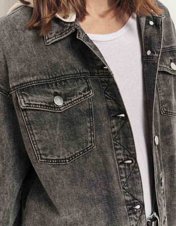 DOLLIS - Veste en jean opale grey avec capuche amovible-4