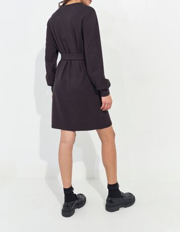 RAVENA - Robe sweat gris fonc&eacute; maille c&ocirc;tel&eacute;e -3