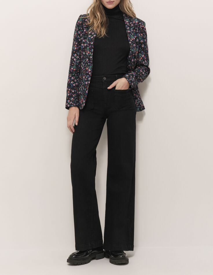 VEZELY - Veste de costume noire &agrave; imprim&eacute; jardin nocturne-2