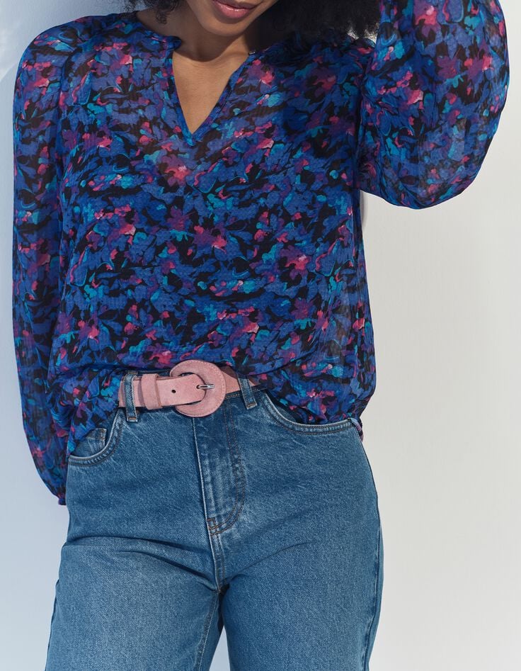 CIARA - Blouse bleue polyester recycl&eacute; floral aquatique -2