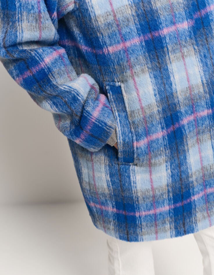 DANICA - Manteau bleu motif carreaux col montant-4 DANICA - Manteau bleu motif carreaux col montant-4