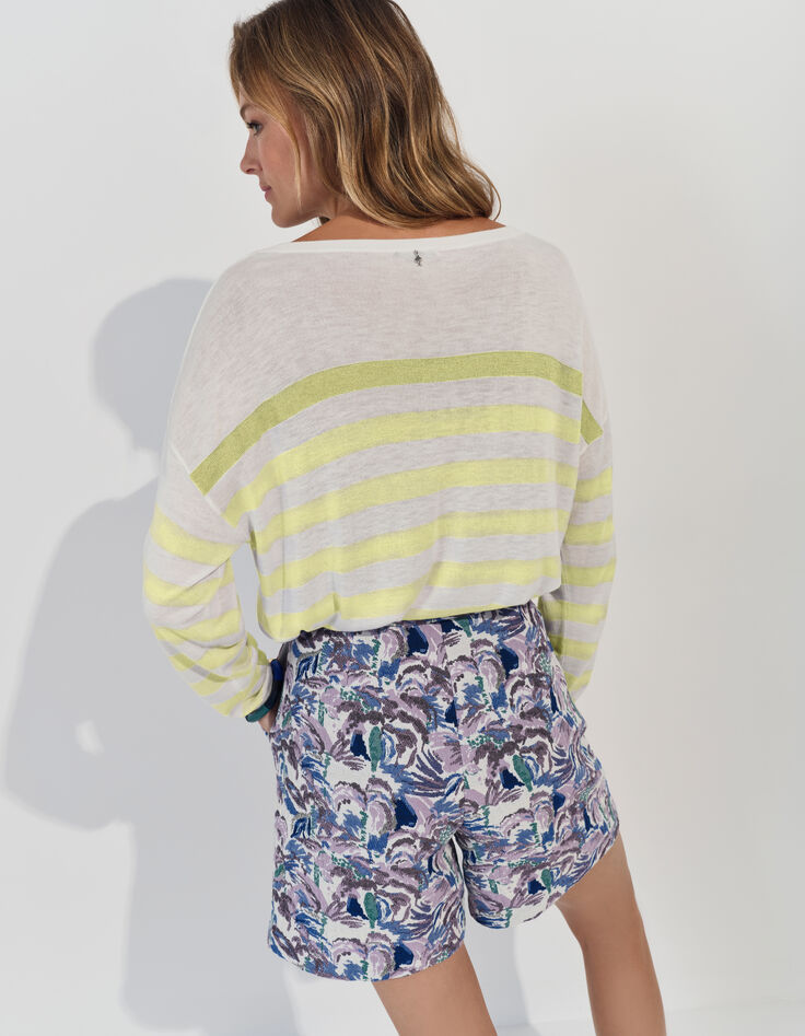 TZAR - Pull écru coton bio rayé jaune danseuse au dos-3