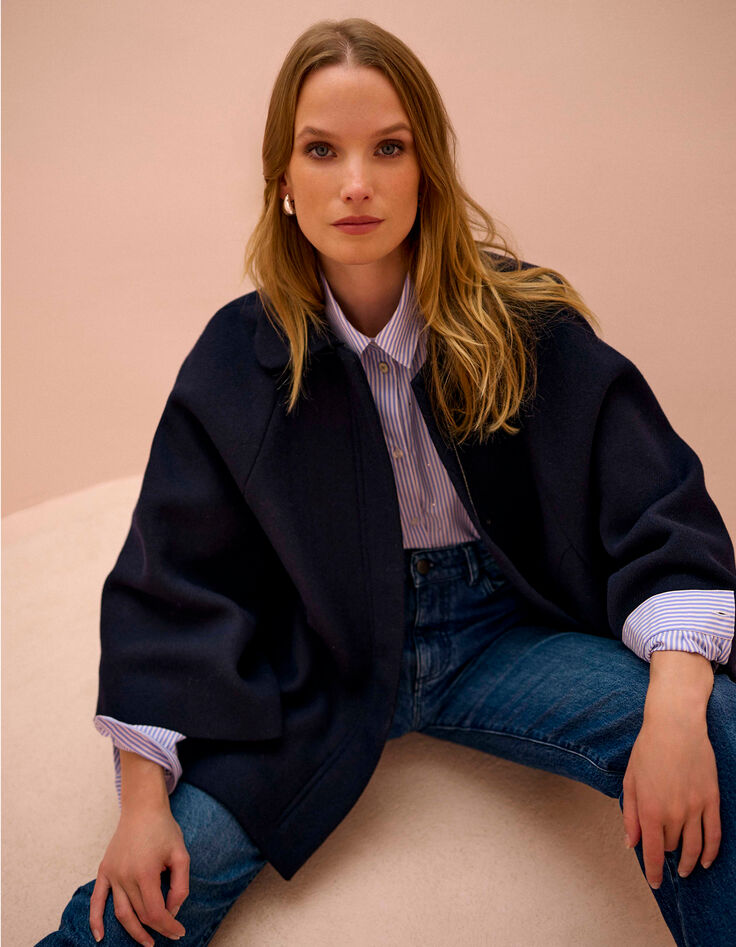 DORIA - Manteau cape marine drap de laine fantaisie-8
