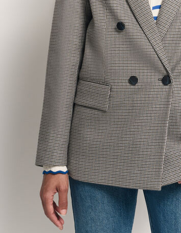 VANDA - Veste de costume bleue motif pied de puce-4