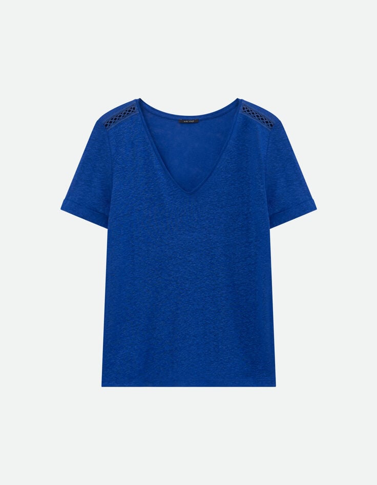 MARINGA - T-shirt bleu d&eacute;tails dentelle -6