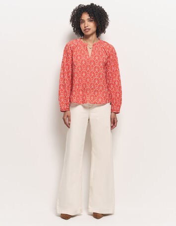 COLOMBE - Blouse orange coton bio broderies all over-6