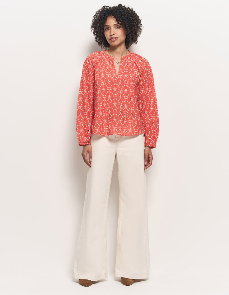 COLOMBE - Blouse orange coton bio broderies all over-6