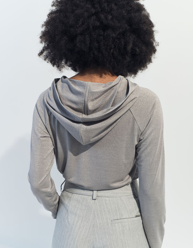 MARA - T-shirt argent à capuche maille irisée -2
