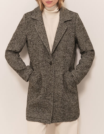 DEW - Manteau kaki lainage motif chevrons - One Step