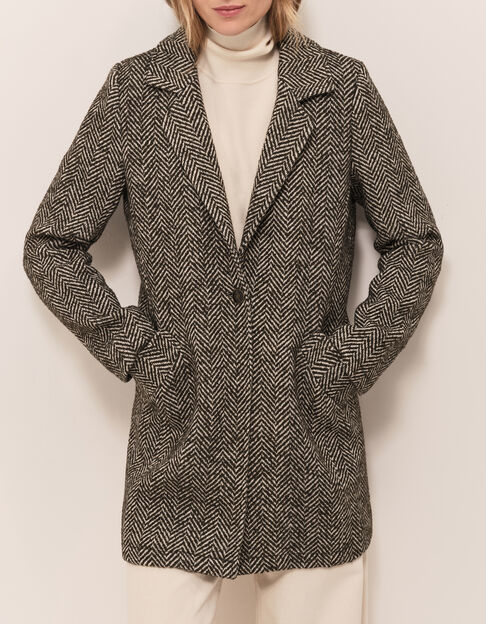 DEW - Manteau kaki lainage motif chevrons - One Step