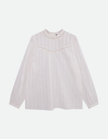 CRONOS - Blouse écrue jacquard motif rayures fantaisie -6