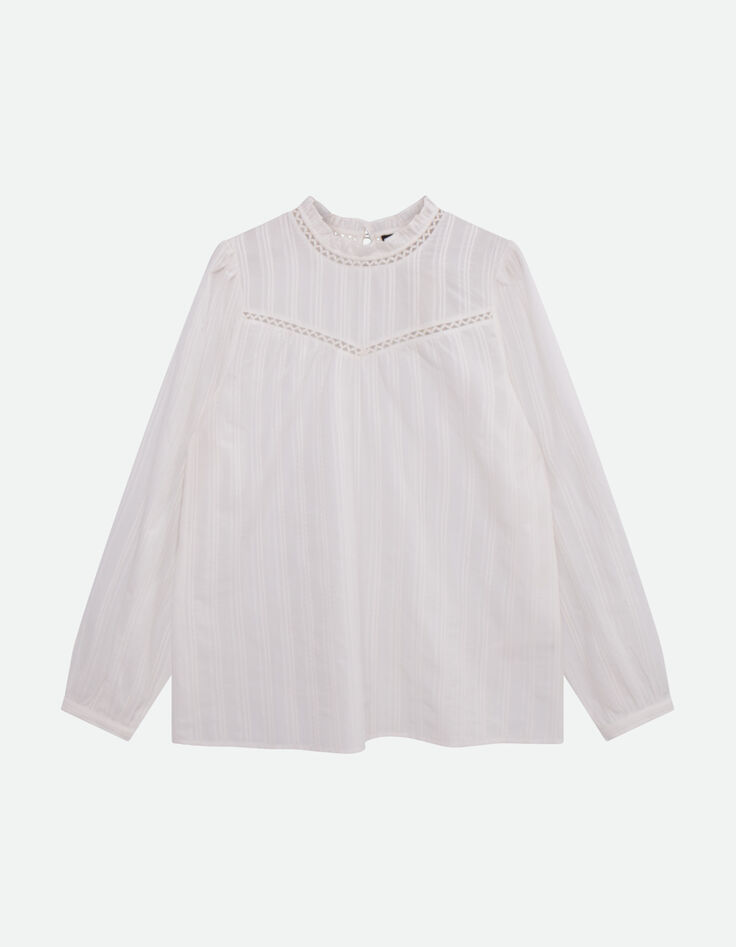 CRONOS - Blouse écrue jacquard motif rayures fantaisie -6
