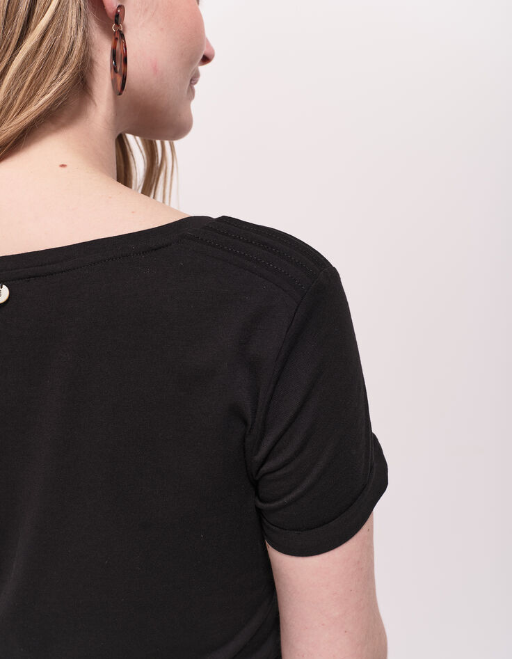 MITYA - T-shirt noir détails plis aux épaules-3