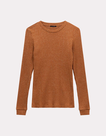 MALENE - T-shirt camel maille côtelée lurex-6