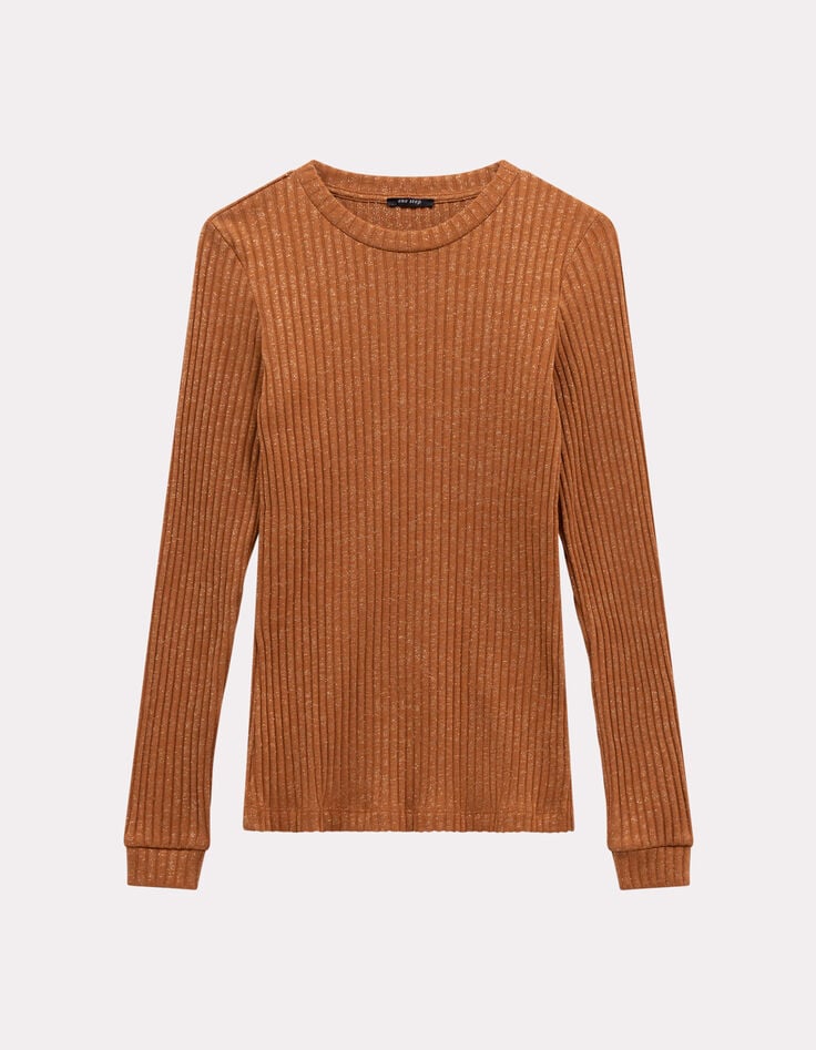 MALENE - T-shirt camel maille côtelée lurex-6 MALENE - T-shirt camel maille côtelée lurex-6