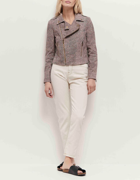DEAN - Blouson sand esprit motard à motif léopard - One Step