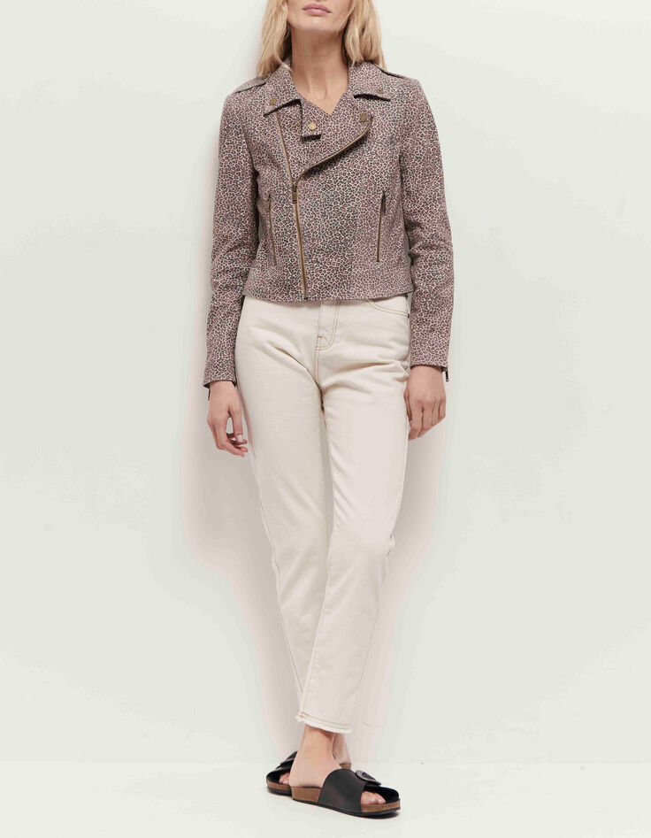DEAN - Blouson sand esprit motard à motif léopard-1
