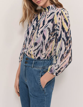 CARTER - Top écru à imprimé ikat luminescent-2