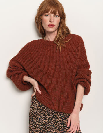 TREFLE - Cardigan marron tricot réversible devant/dos-8