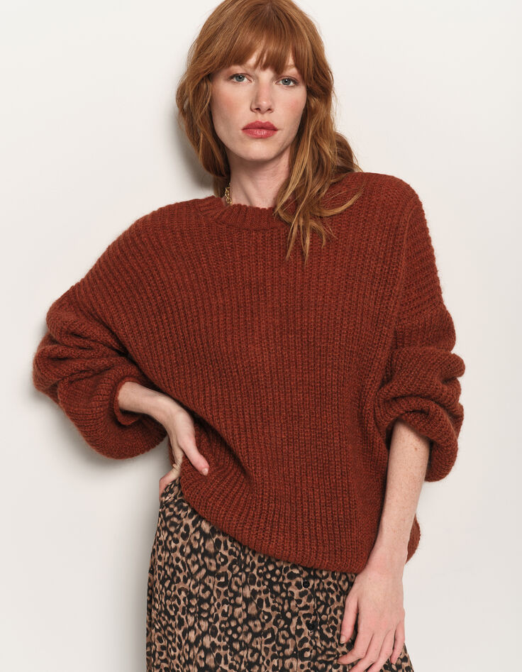 TREFLE - Cardigan marron tricot réversible devant/dos-8 TREFLE - Cardigan marron tricot réversible devant/dos-8