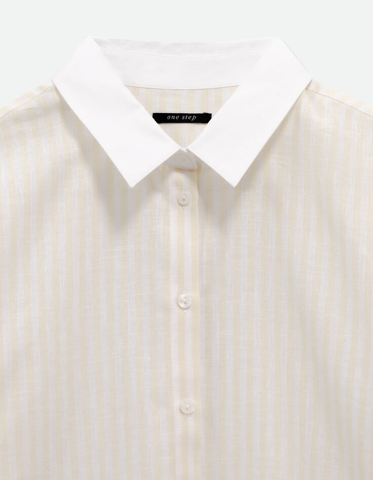 COLBY - Chemise ray&eacute;e jaune col et poignets contrast&eacute;s-2