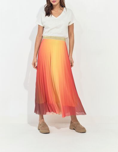 JANE - Jupe longue orange pliss&eacute;e effet n&eacute;on deep dye  - One Step