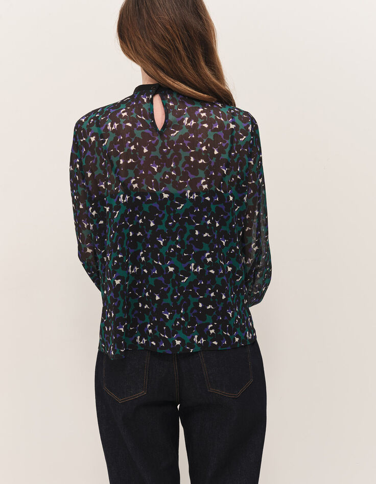 CAXIE - Blouse evergreen &agrave; imprim&eacute; tachiste-3