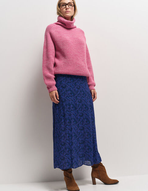 JULLY - Jupe midi marine imprimé floral pois - One Step