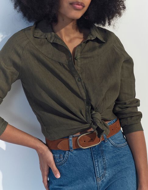 CARMEN - Chemise kaki toile de lin certifi&eacute; surteint  - One Step