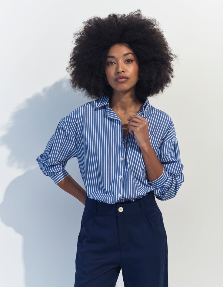 CELESTE - Chemise bleu ciel popeline rayée-2