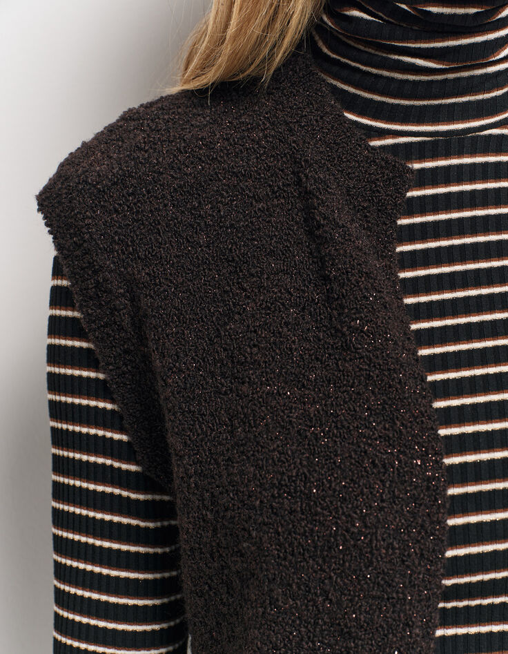 TESSA - Cardigan marron tricot bouclette sans manches-4