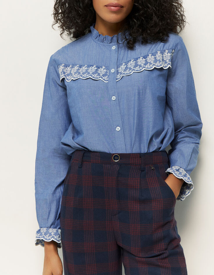 CANOPEE - Chemise en chambray bleu avec broderies-2