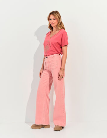 LE HAILEY - Jean flare rose coton bio surteint -2