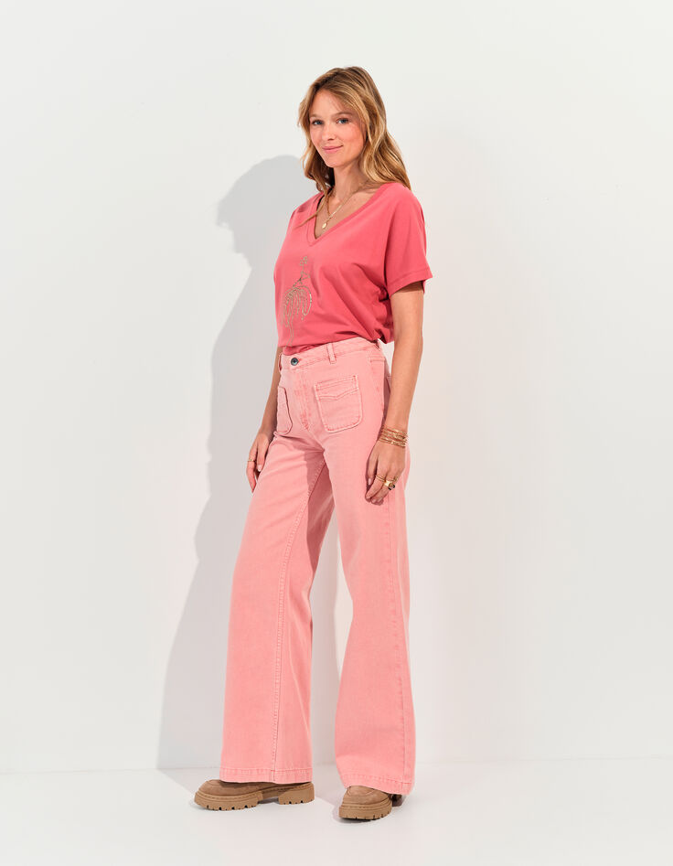 LE HAILEY - Jean flare rose coton bio surteint -2
