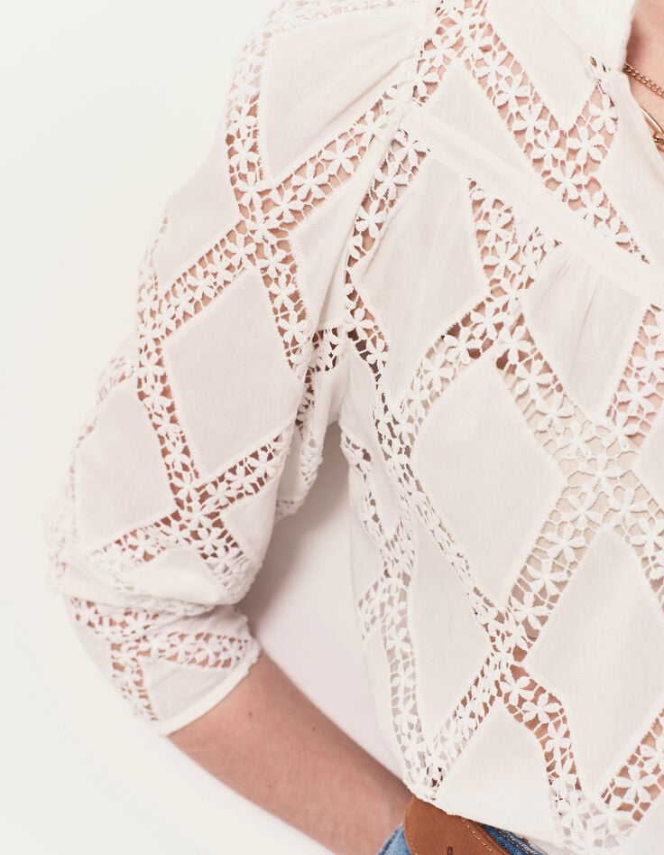 CROWNY - Blouse blanche ajourée brodée-4 CROWNY - Blouse blanche ajourée brodée-4