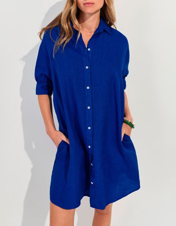 REACH - Robe chemise bleue lin certifi&eacute; surteint -2