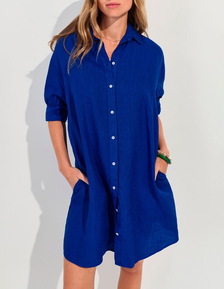 REACH - Robe chemise bleue lin certifi&eacute; surteint -2