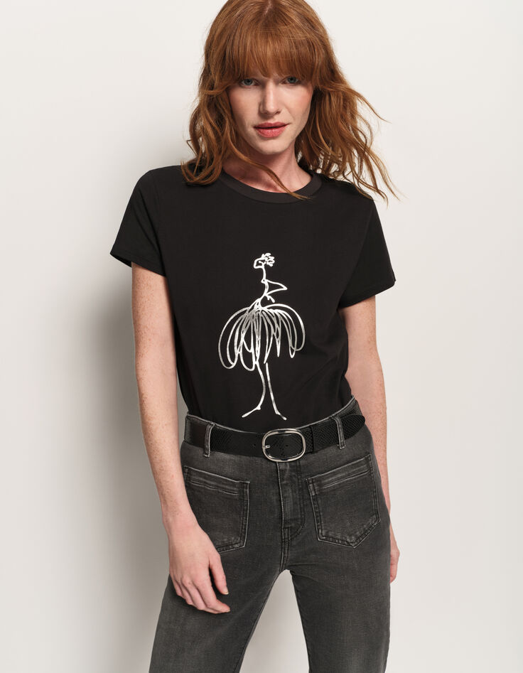 MASTER - T-shirt noir coton bio visuel danseuse-1