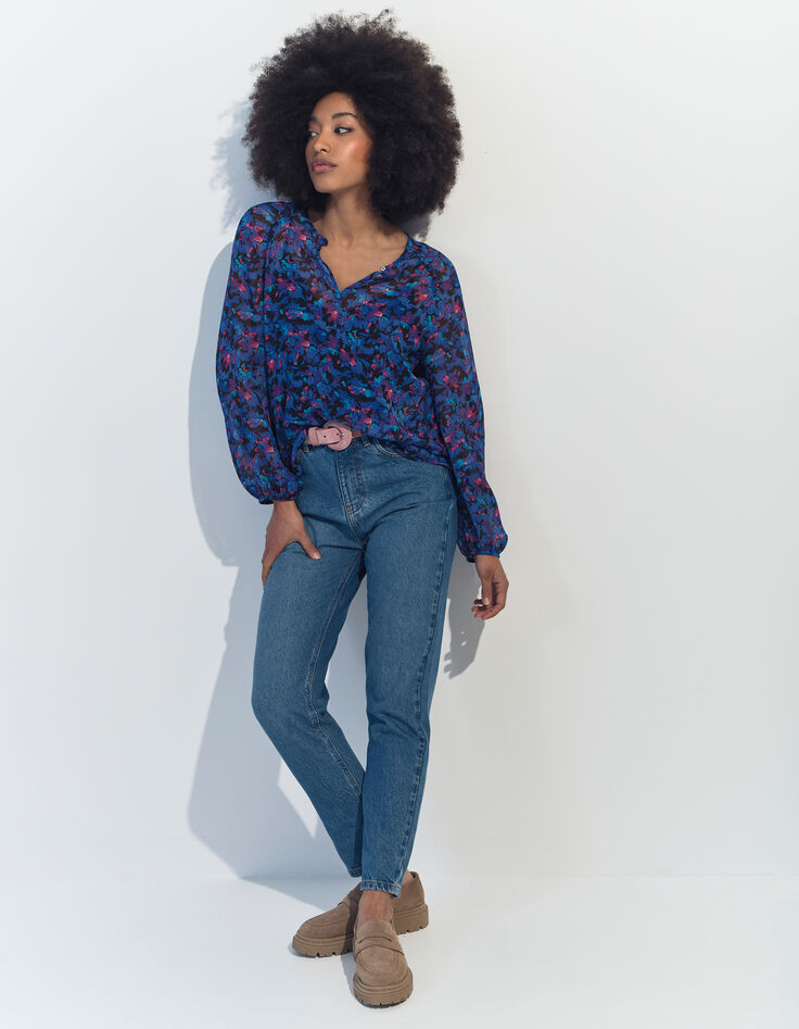 CIARA - Blouse bleue polyester recyclé floral aquatique -6