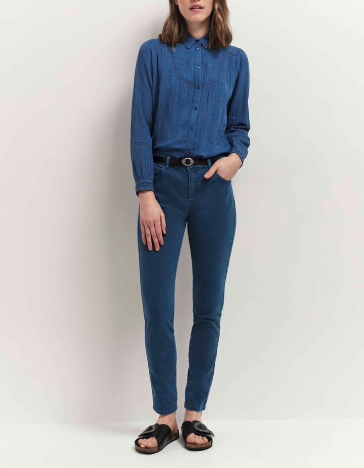 CHLOE - Chemise santorin blue broderies placées-1